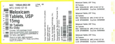 Package Label – Principal Display Panel – 15 mg 30 Counts (Label Meloxicam Tabs 15mg  Bpi(10544 052 30) Carlsbad(61442 127 10) Rev1)
